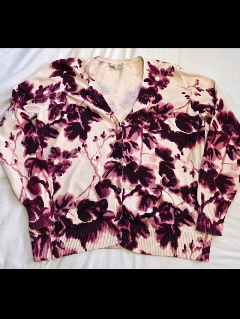 St. John's Bay Women's XL Cream & Burgundy Cardigan | Cozy Fall Sweater